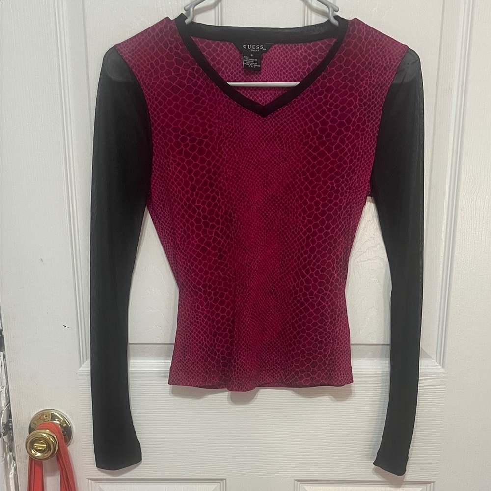 Guess Women's Red and Black Long Sleeve Top